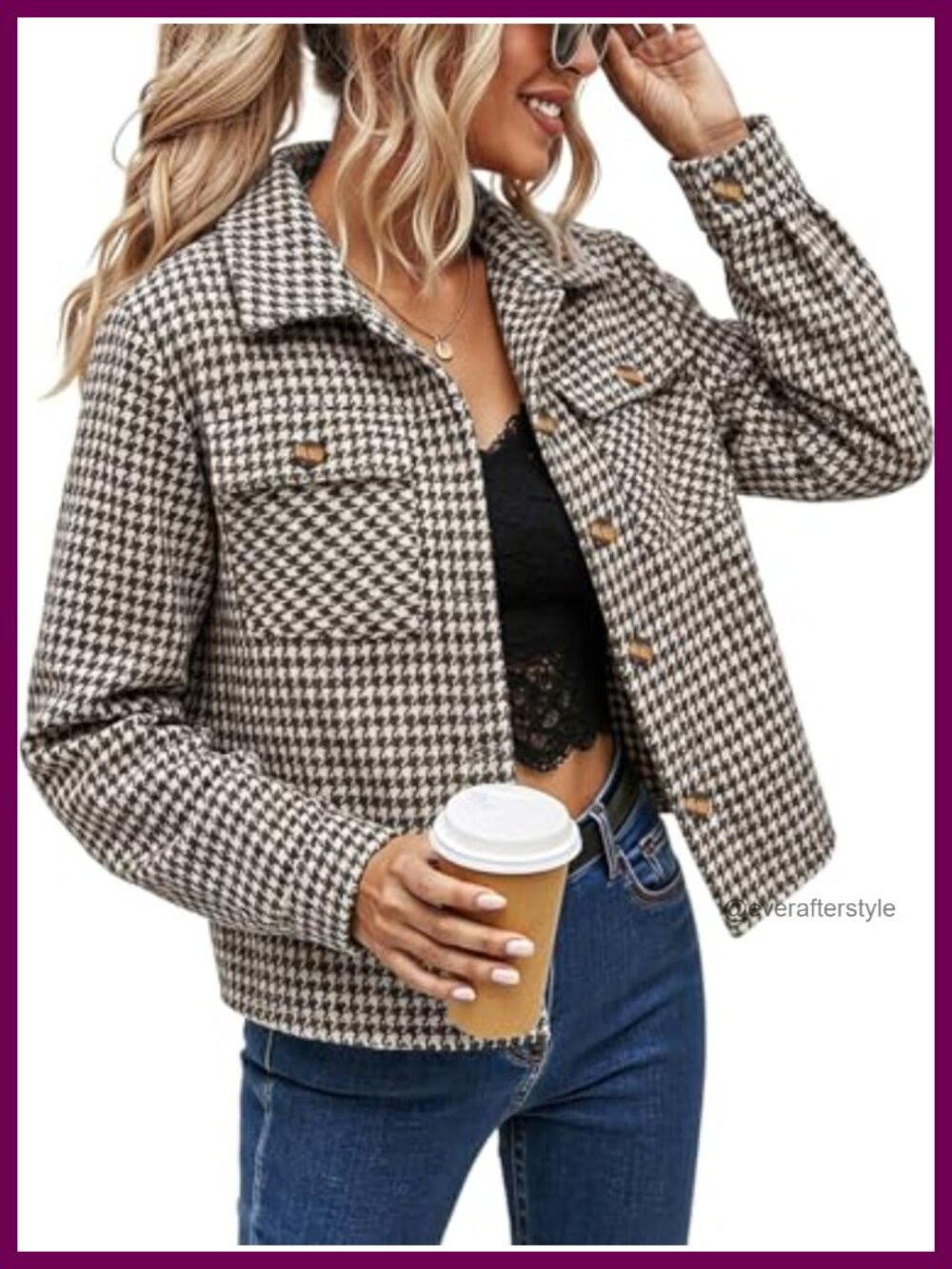 Cropped Plaid Shacket Jacket Long Sleeve Button Down Shirt